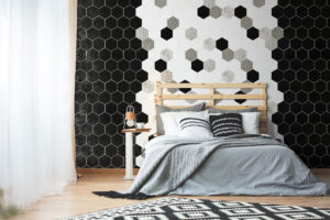 Ambiente azulejos hexagonales blanco y negro pequeño formato